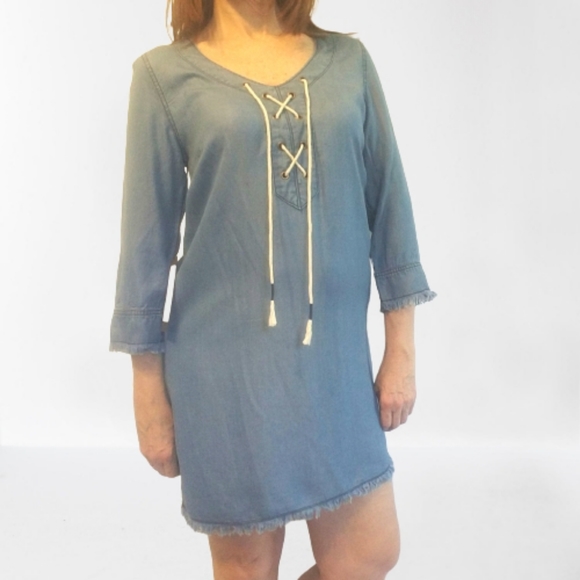 michael stars denim dress Michael Stars Dresses | Michael Stars Chambray Lace-Up Dress | Color: Blue | Size: S
